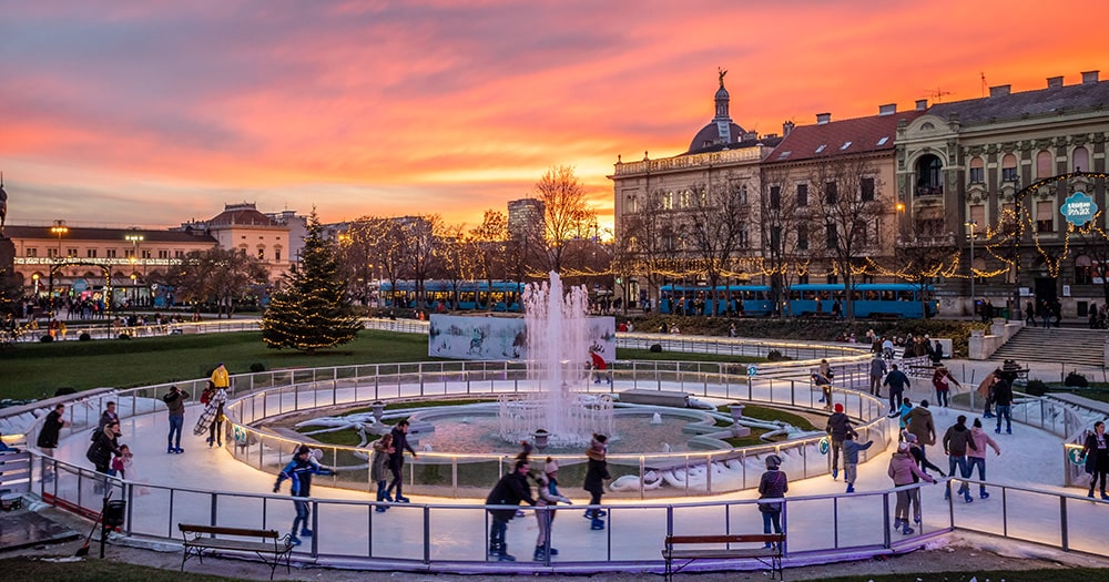 Warm up by ice skating during Advent in Zagreb, Croatia