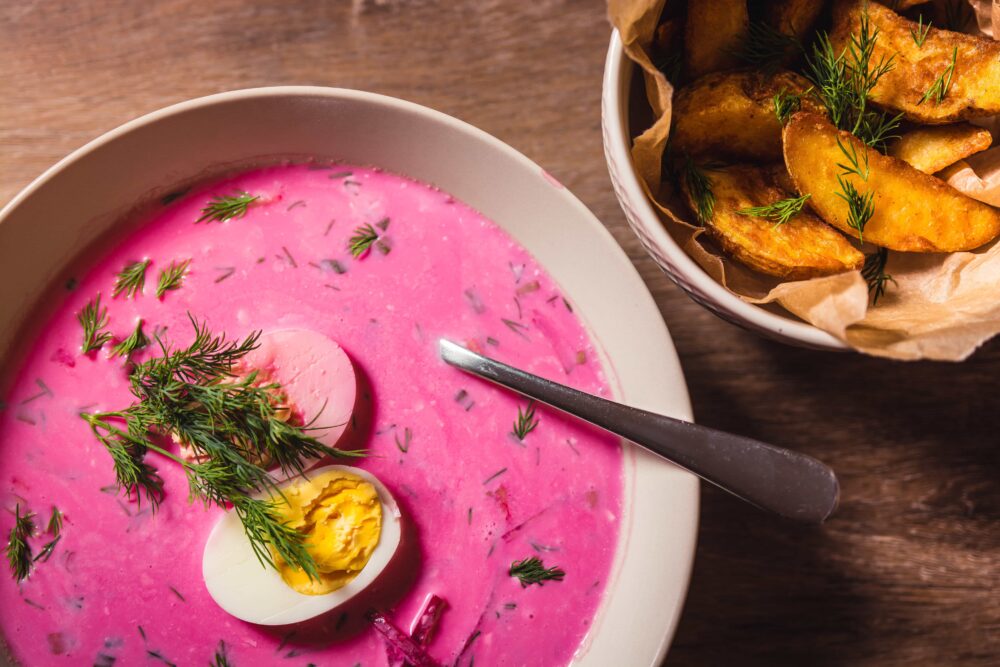 Foods that represent Vilnius: pink soup.