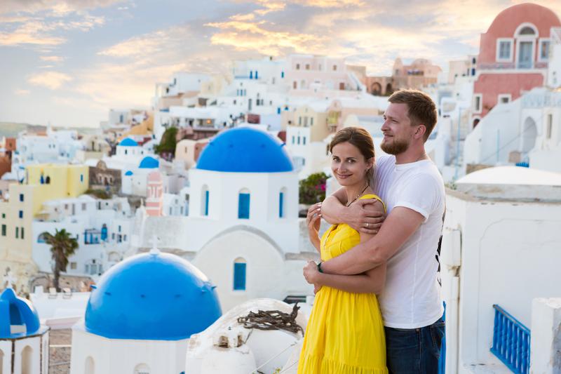 Watch the sunset together in the romantic surroundings of Santorini, Greece.