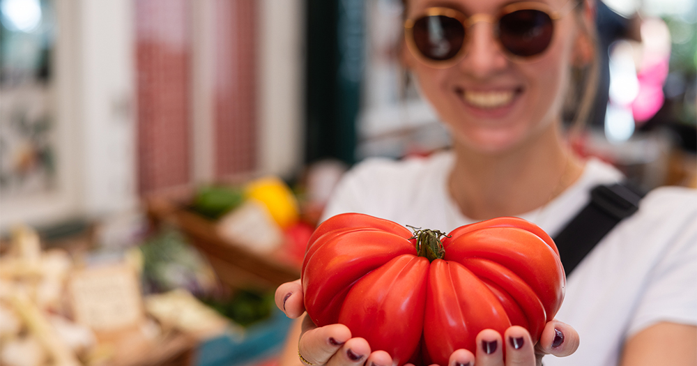 Regional vegetables from the Kuczera family farm displayed at Vienna’s Naschmarkt, Austria’s famous food market.