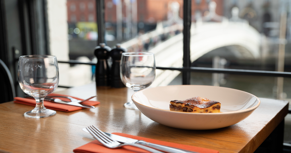 A warm slice of traditional homemade pie at the Woollen Mills Eating House, reflecting the cozy charm of Irish gastronomy.